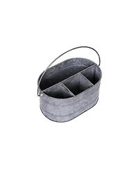 Storied Home Galvanized Metal Storage Caddy with 4 Compartments and Handle, Grey