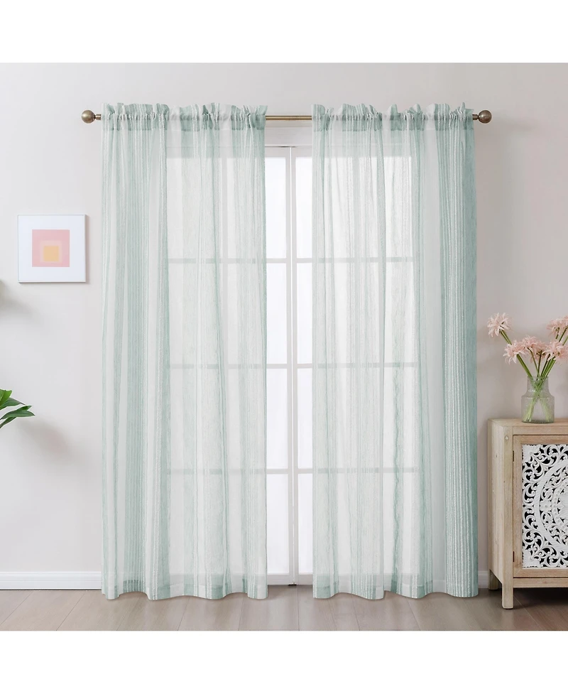Tufted Stripe Light Filtering Back Tab Curtains Pair