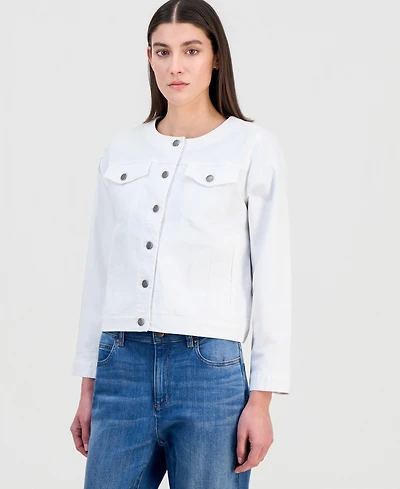 Eileen Fisher Petite Round-Neck Denim Jacket
