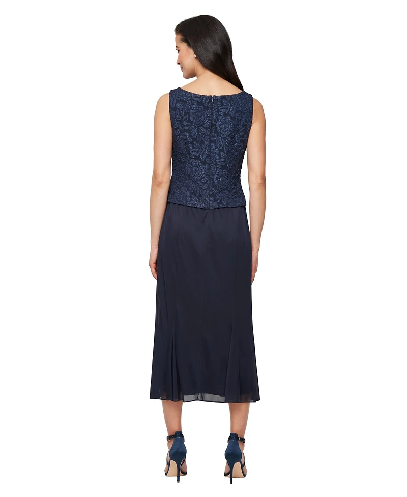 Alex Evenings Women's Textured Jacquard Tea-Length Midi Jacket Dress