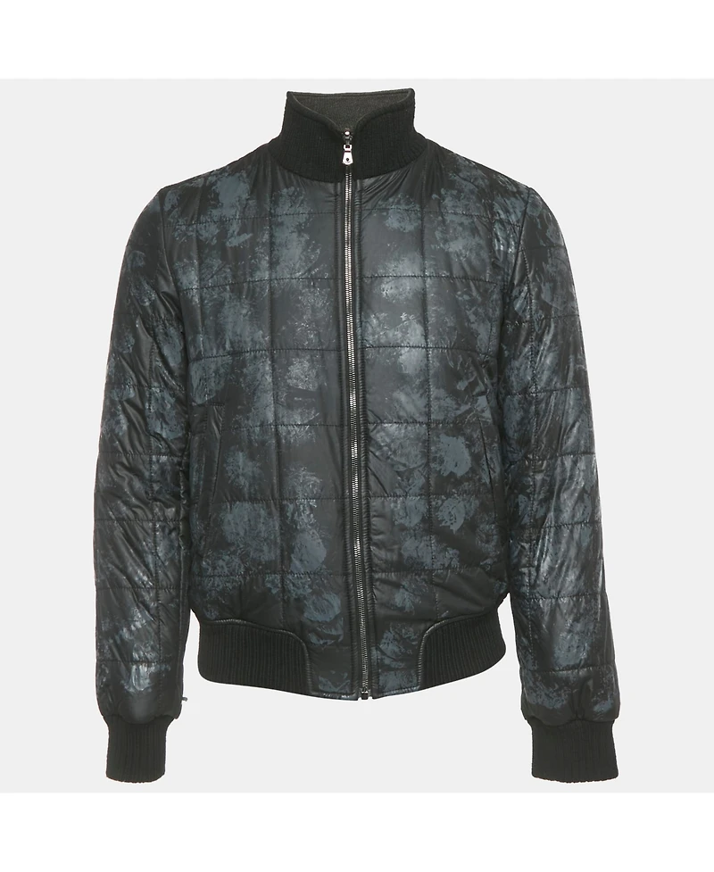 Pre-Owned Dolce & Gabbana Men's Black Printed Synthetic & Cotton Knit Bomber Jacket