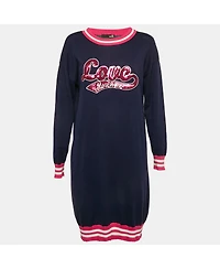 Pre-Owned Love Moschino Women's Navy Blue Sequin Embroidery Cotton Sweater Dress