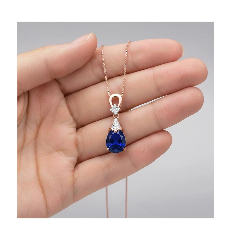 Sterling Silver 18K Rose Gold Plated with Colored Cubic Zirconia Teardrop Necklace