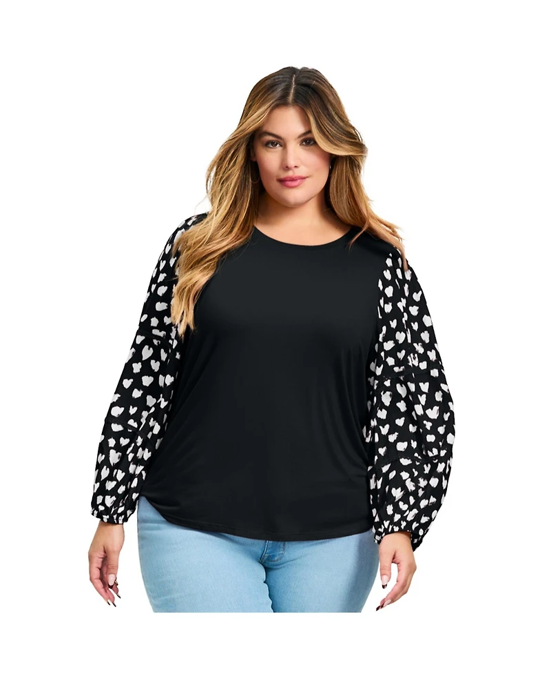 Avenue Women's Mix Media Heart Sleeve Top