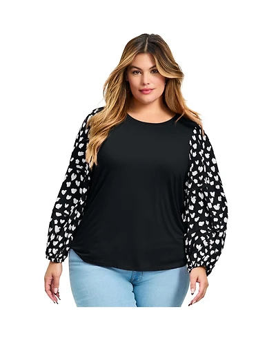 Avenue Women's Mix Media Heart Sleeve Top