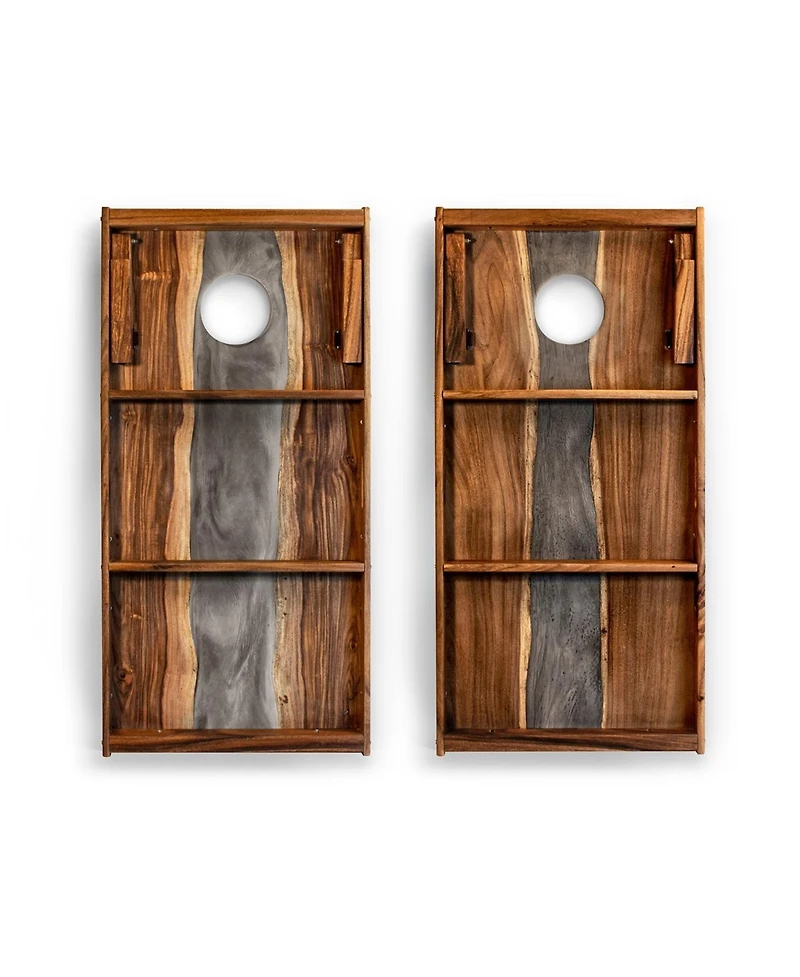 The River Epoxy Resin With Live Edge Acacia Pathfinder Art Cornhole Boards