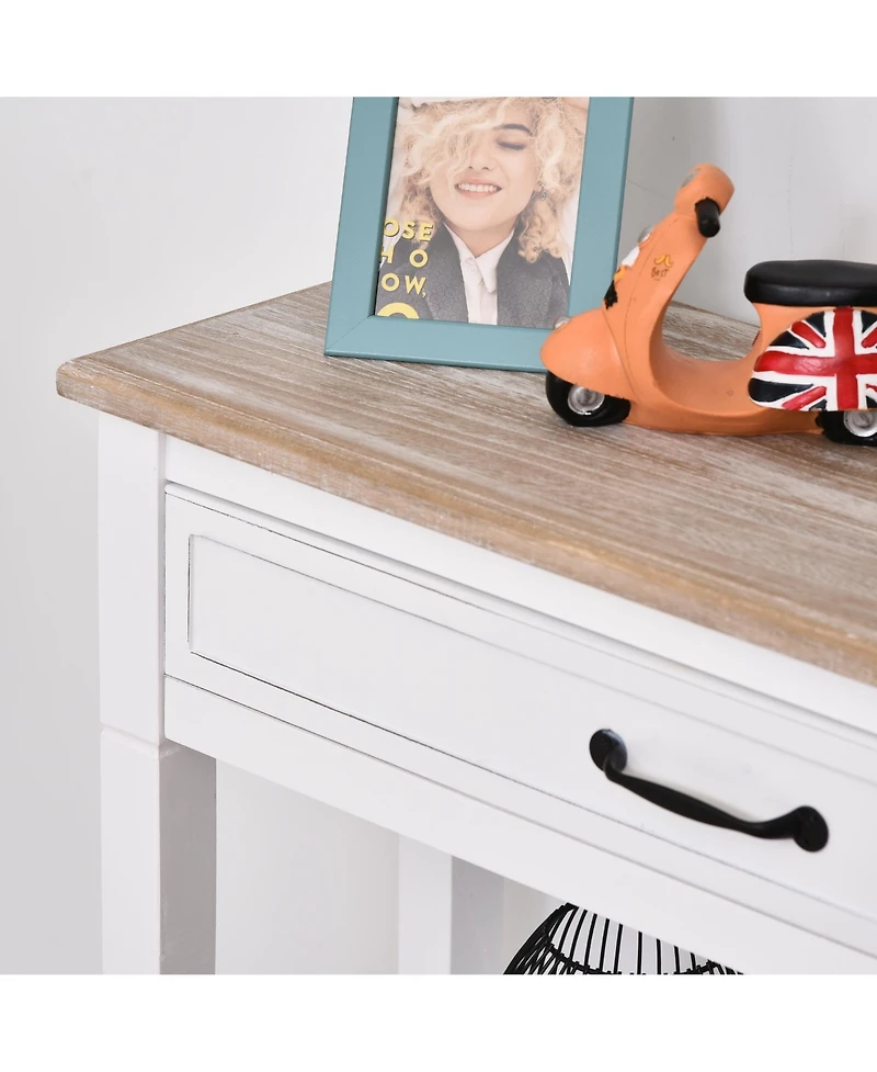 Homcom Modern Style Sofa Console Entry Hallway Table with Drawer and Shelves, Sturdy Build, and Large Storage, White