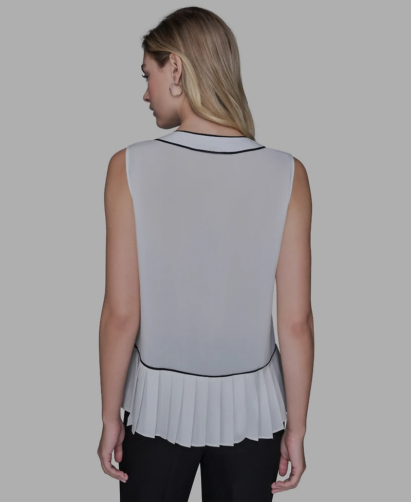 Karl Lagerfeld Paris Women's Pleated Detail Sleeveless Top
