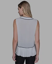 Karl Lagerfeld Paris Women's Pleated Detail Sleeveless Top