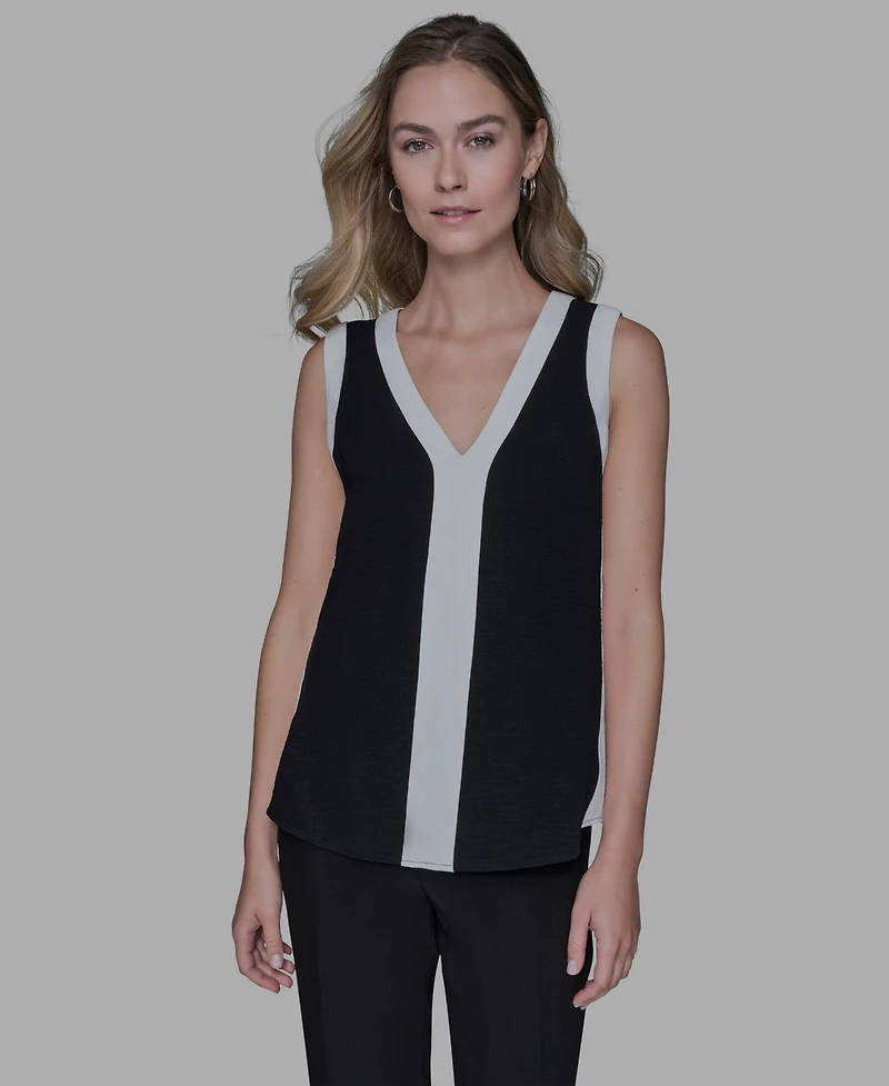 Karl Lagerfeld Paris Women's Contrast Sleeveless V-Neck Top