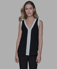 Karl Lagerfeld Paris Women's Contrast Sleeveless V-Neck Top