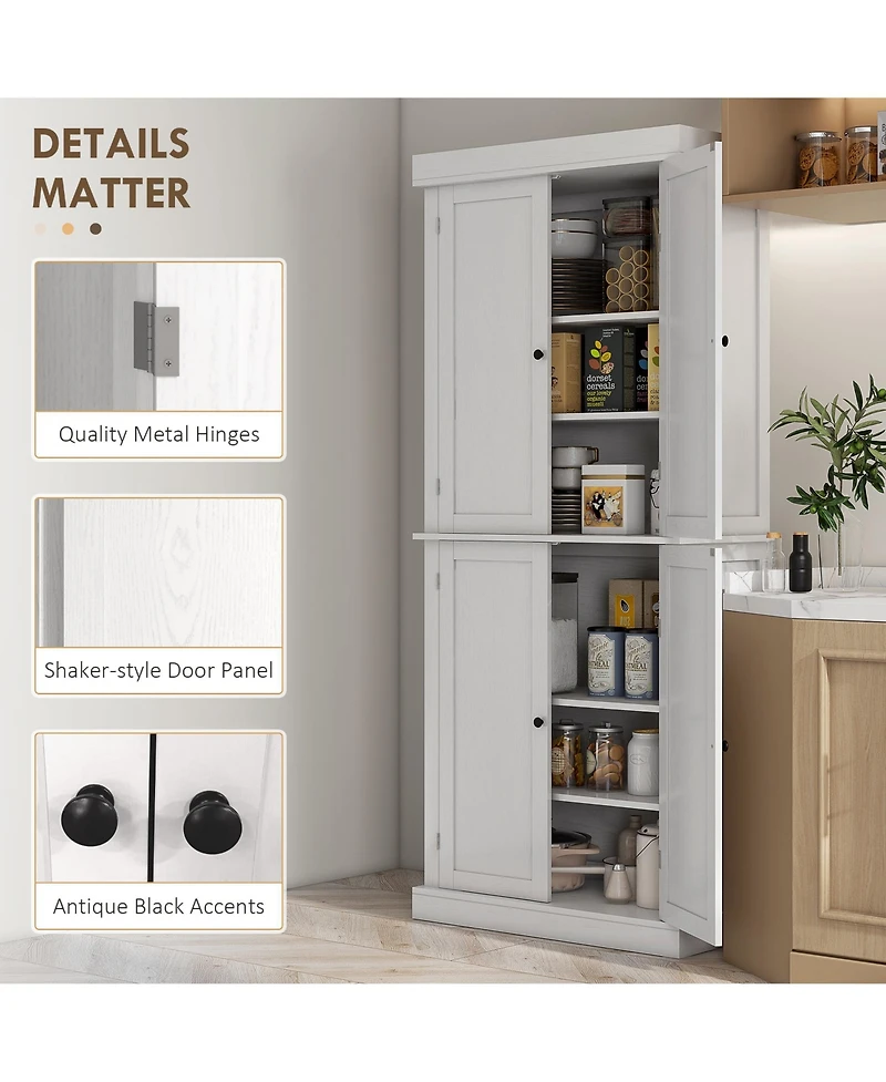Homcom 72" Kitchen Pantry Storage Cabinet with 4 Doors, Wood Grain