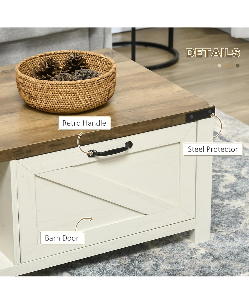 Homcom Farmhouse Coffee Table with Storage and Drawer, White