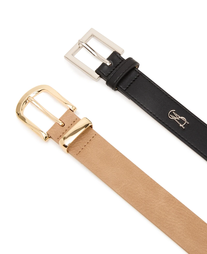 Steve Madden Women's Square and Wave Keeper Buckle 2-Pc Textured Belt