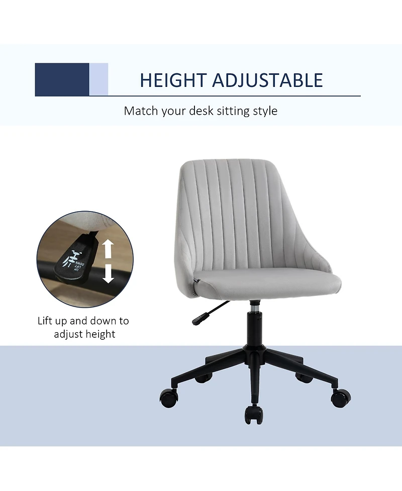 Vinsetto Mid-Back Office Chair, Velvet Fabric Swivel Scallop Shape Computer Desk Chair for Home Office or Bedroom, Grey