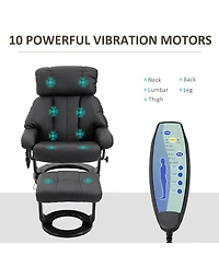 Homcom Massage Recliner Chair, Footrest, 360 Swivel Lounger w/ Remote, Ottoman