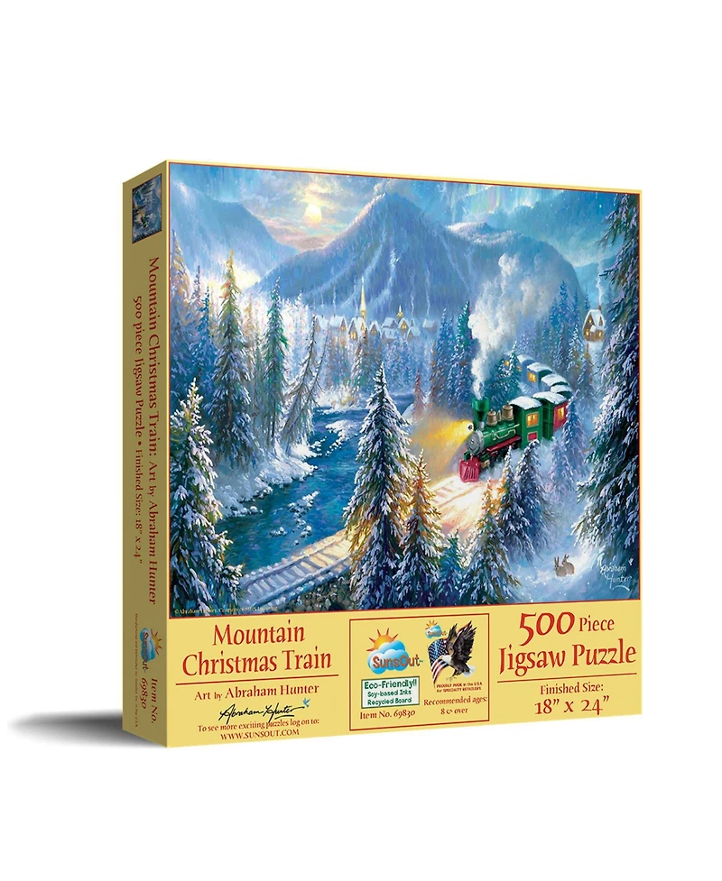SunsOut Mountain Christmas Train 500 piece Jigsaw Puzzle for Adults Christmas