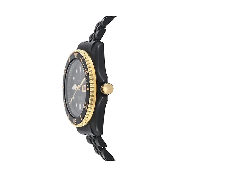 Peugeot Men's Round 40mm Day-Date Rotating Bezel Watch with Matte Black Bracelet