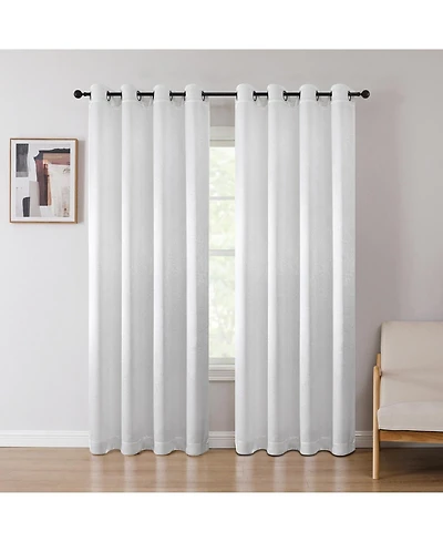 Kate Aurora Set of 2 Leeds Floral Leaves Embossed Light Filtering Grommet Top Window Curtain Panels