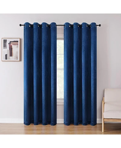 Kate Aurora Set of 2 Leeds Floral Leaves Embossed Light Filtering Grommet Top Window Curtain Panels