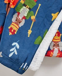 Linery & Co. Velvet Plush Fleece Reversible Sherpa Holiday Printed Throw