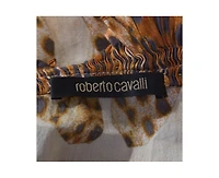 Pre-Owned Roberto Cavalli Women's Beige Leopard Printed Cotton Ruched Neckline Poet Blouse