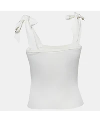 Pre-Owned Zimmermann Women's White Rib Knit Sleeveless Tie-Up Top