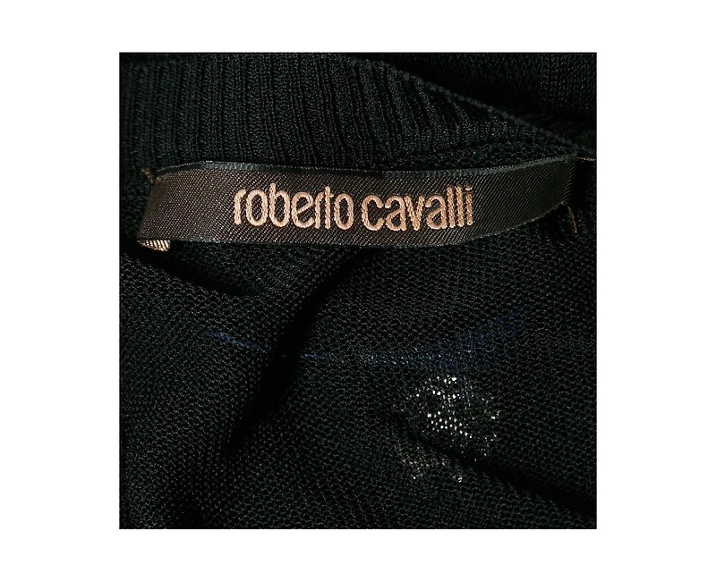 Pre-Owned Roberto Cavalli Women's Black/blue Print Silk & Knit Sleeveless Belted Top