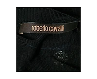 Pre-Owned Roberto Cavalli Women's Black/blue Print Silk & Knit Sleeveless Belted Top