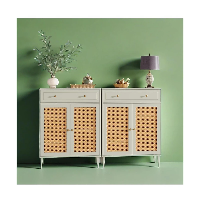 Slickblue Entryway Shoe Cabinet with Pull Down Doors and Top Shelf