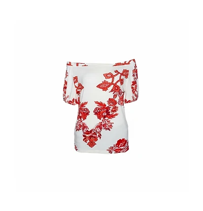 Pre-Owned Roberto Cavalli Women's Floral Print Off Shoulder Top