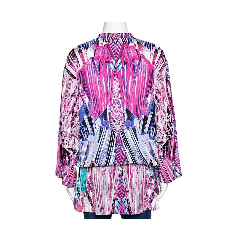 Pre-Owned Roberto Cavalli Women's Pre-Owned Robert Cavalli Pink Printed Stretch Silk Tunic Top