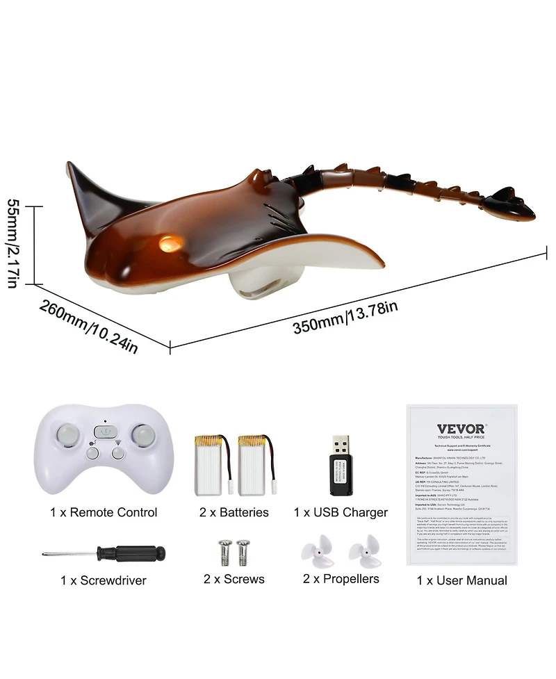 Hongge Remote Control Manta Ray Swimming Toy with Led Lights and Long Battery Life