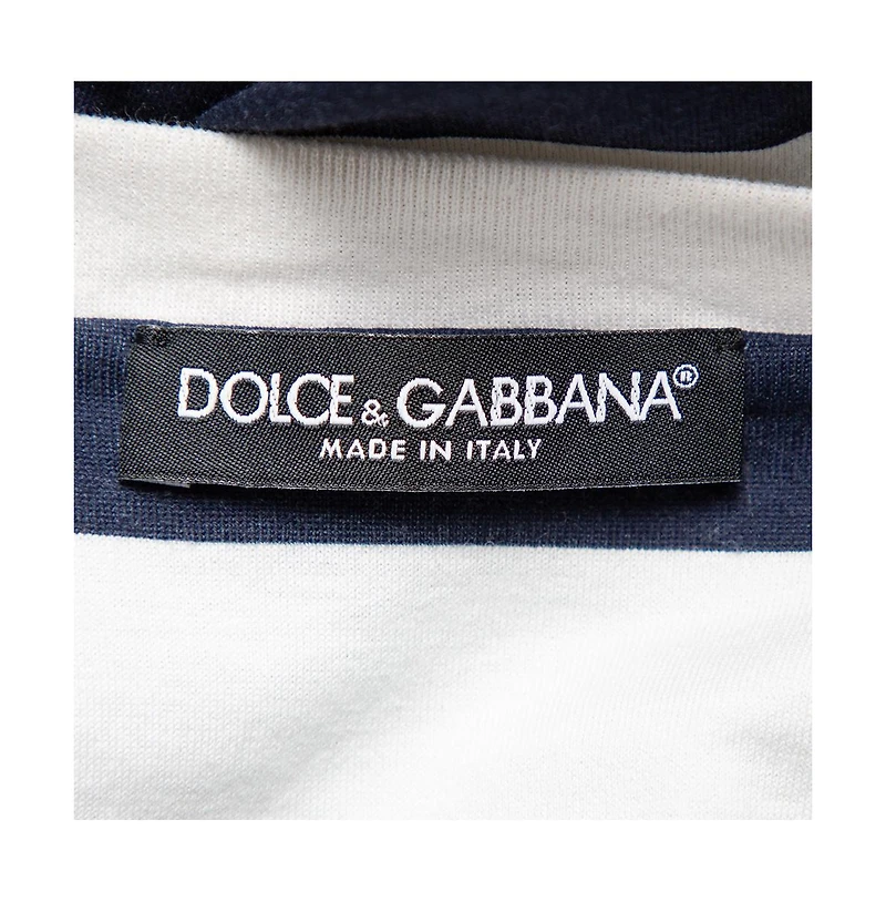 Pre-Owned Dolce & Gabbana Women's Striped Cotton Patch Detail Crewneck T-Shirt