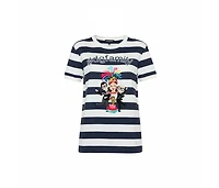 Pre-Owned Dolce & Gabbana Women's Striped Cotton Patch Detail Crewneck T-Shirt