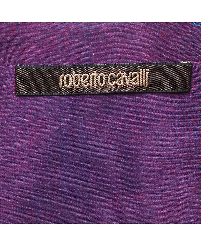 Pre-Owned Roberto Cavalli Women's Purple Floral Print Jersey V-Neck Mini Dress