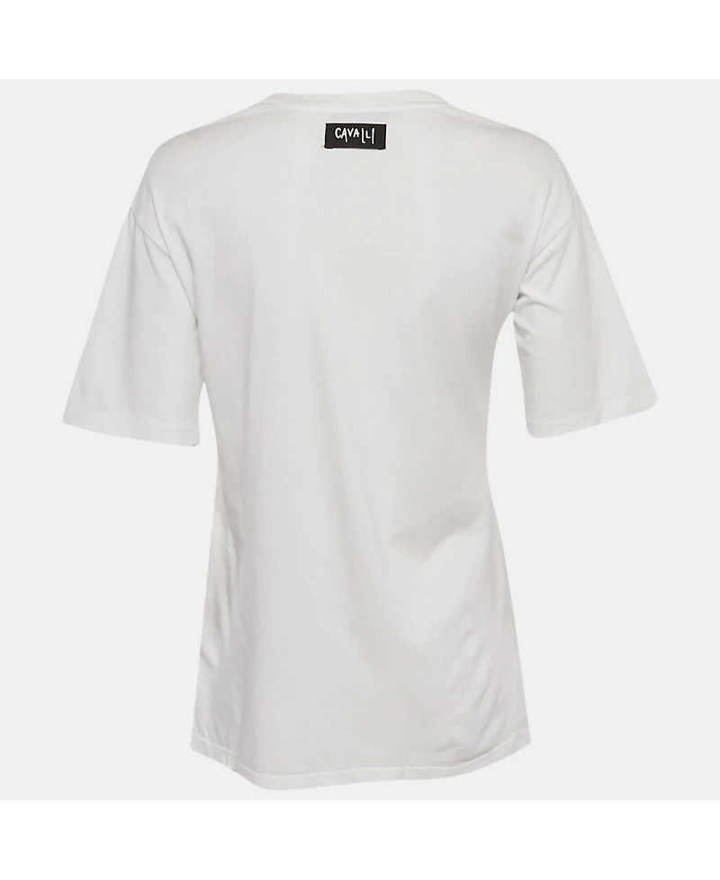 Pre-Owned Roberto Cavalli Women's Jersey Walk Of Fame Patched Crew Neck T-Shirt