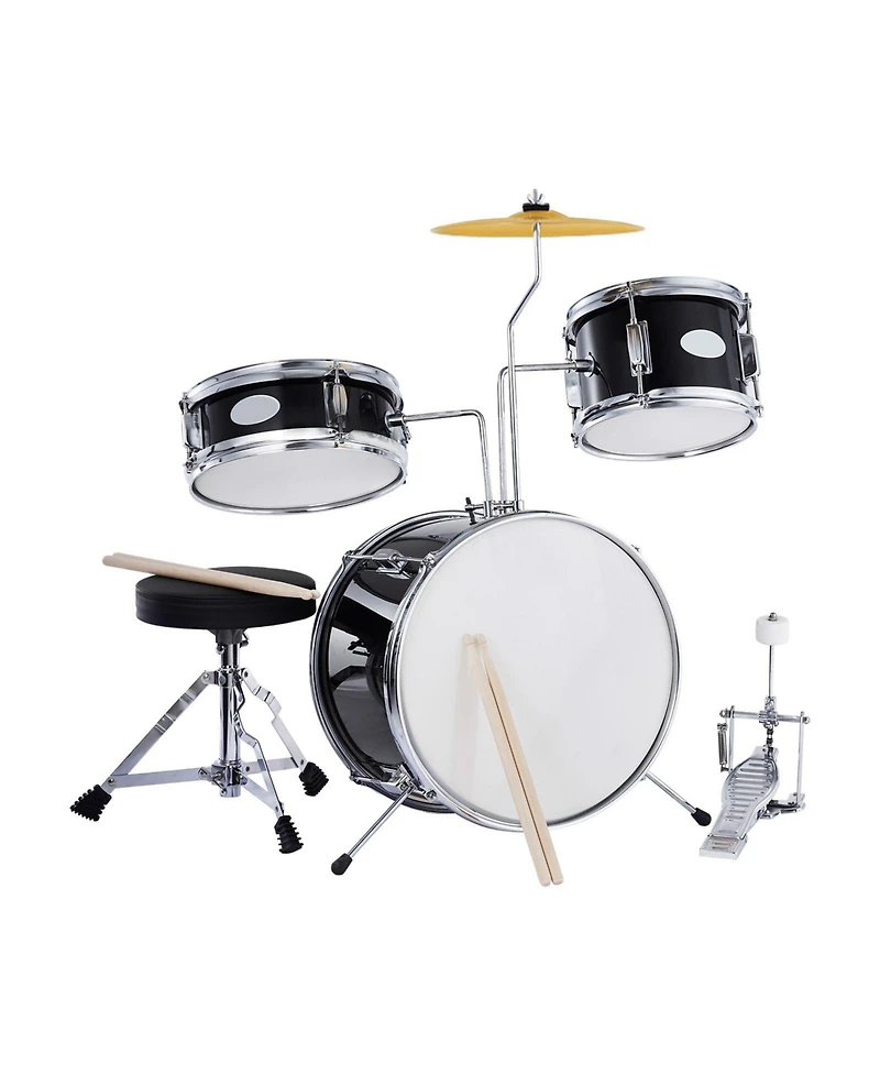 Sugift Kids Drum Set 3-Piece 14" Beginner Kit with Throne Pedal Sticks Black