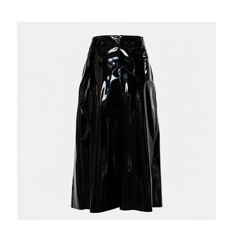 Pre-Owned Marni Women's Faux Patent Leather Hanging Thread Detail Midi Skirt