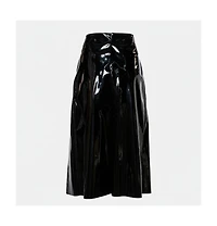 Pre-Owned Marni Women's Faux Patent Leather Hanging Thread Detail Midi Skirt