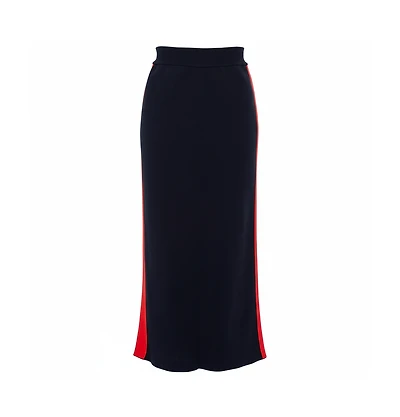 Pre-Owned Stella Mccartney Women's Navy Blue Cotton Knit Contrast Stripe Panel Detail Midi Skirt