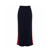 Pre-Owned Stella Mccartney Women's Navy Blue Cotton Knit Contrast Stripe Panel Detail Midi Skirt