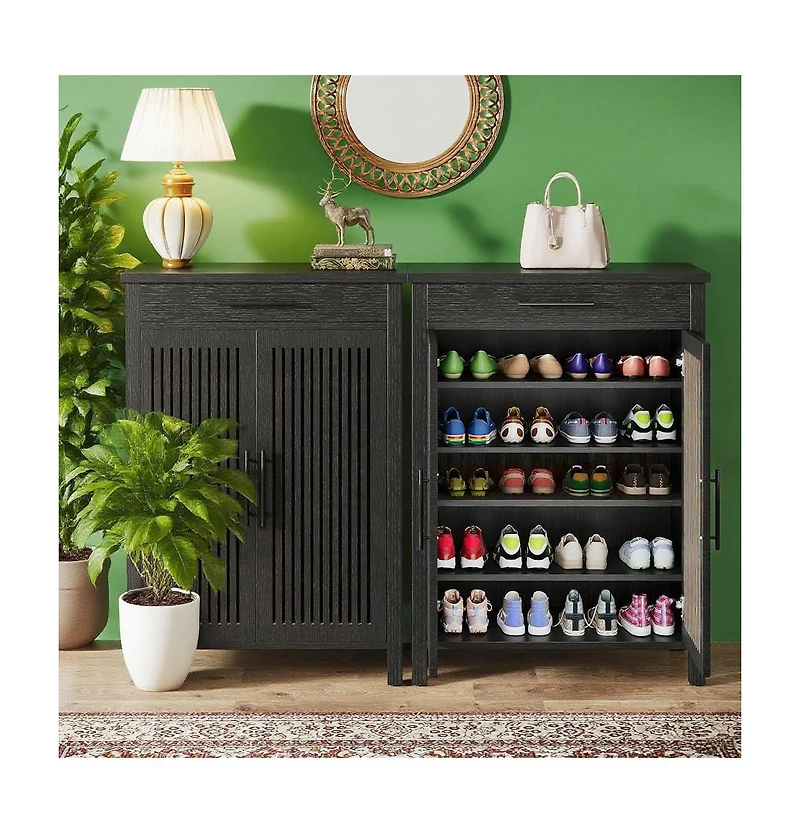 Slim Shoe Rack with Doors for Small Entryways