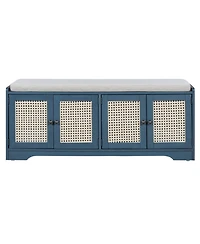 Streamdale Furniture Rustic Storage Bench with Cushion and Rattan Doors (Brown+Beige