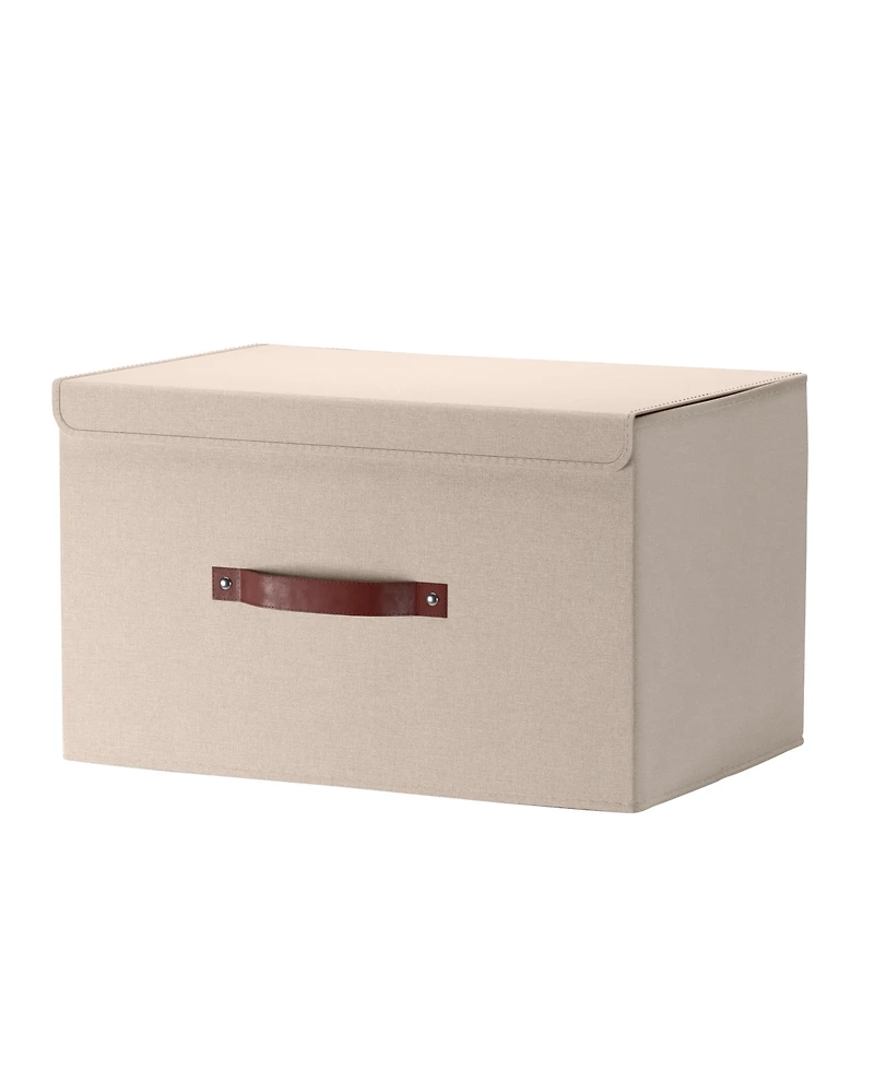 Ornavo Home 6 Pack Foldable Linen Storage Bin with Faux Leather Handles and Lid