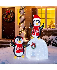 Costway Lighted Christmas Decoration Penguins Igloo 170 White Led Lights for Home