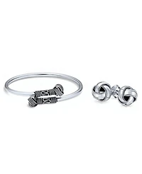 Bling Jewelry Western Style Knot Cuff Bangle & 10MM Love Knot Ball Stud Earrings Jewelry Set Oxidized Sterling Silver