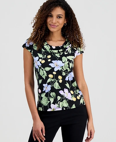Kasper Women's Cowl-Neck Cap-Sleeve Floral Top