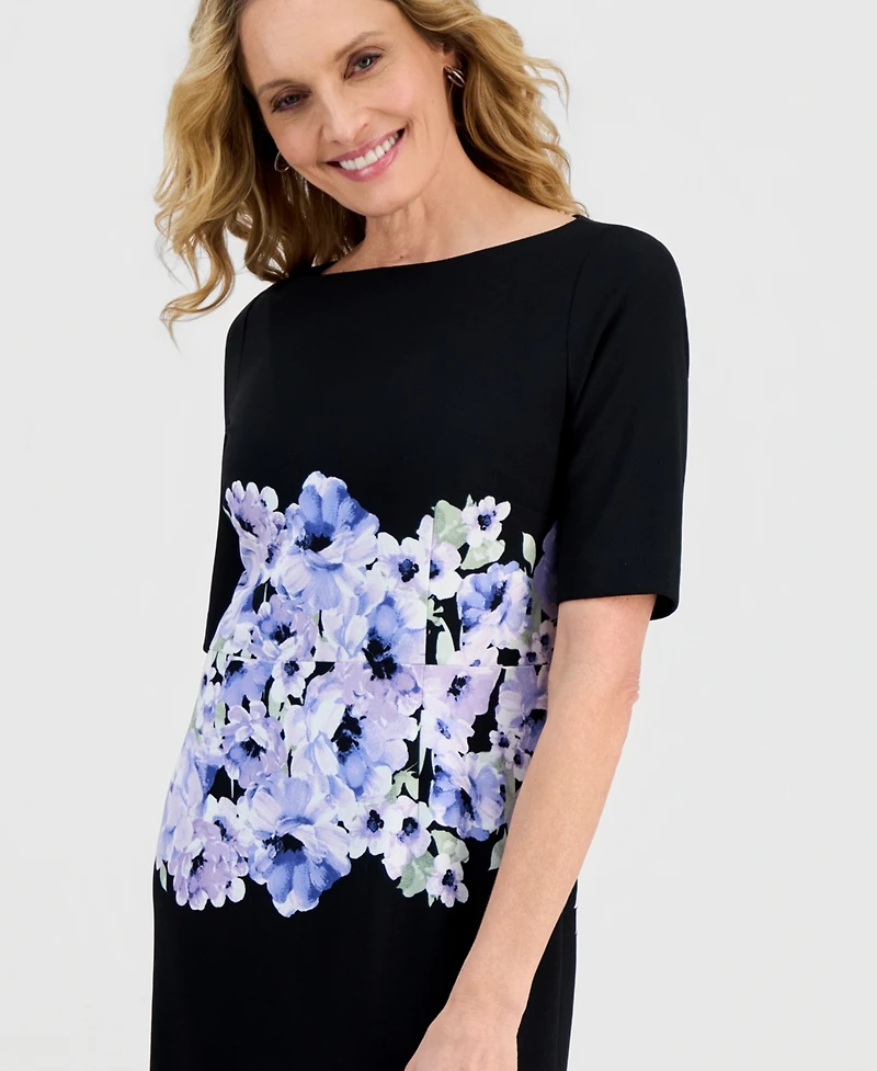 Kasper Women's Printed Scuba Crepe Elbow-Sleeve Sheath Dress