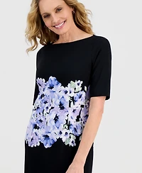 Kasper Women's Printed Scuba Crepe Elbow-Sleeve Sheath Dress